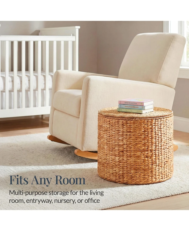 Best Choice Products Large Round Storage Ottoman W/ Lid, Handwoven Water Hyacinth Footstool