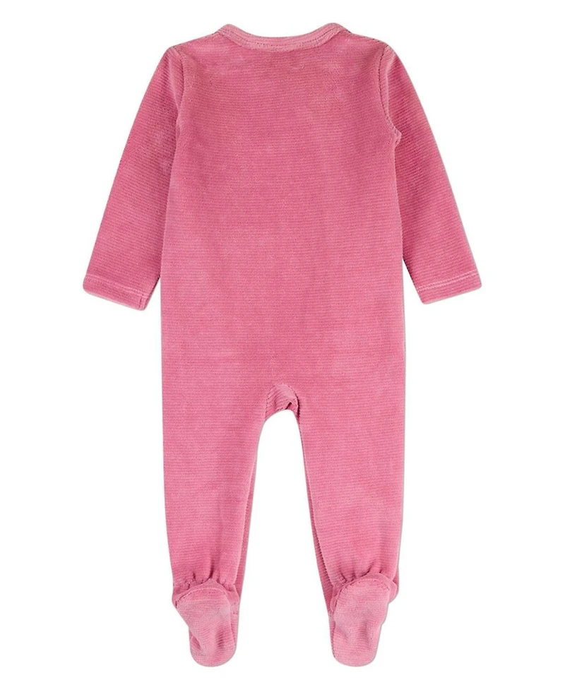 MeMoi Baby Girls Girl "Heart Cluster" Mini-Ribbed Cotton-Rich Velour Footie