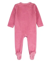 MeMoi Baby Girls Girl "Heart Cluster" Mini-Ribbed Cotton-Rich Velour Footie
