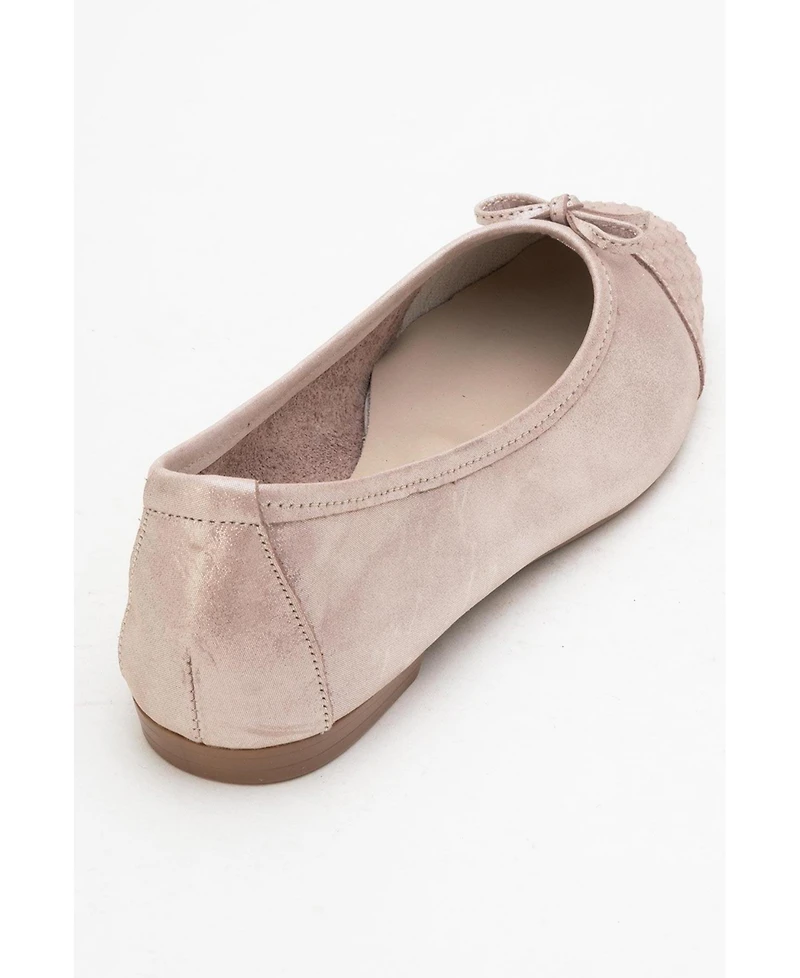 Forever and Always Shoes Copos Leather Bow Cap Toe Ballet Flat