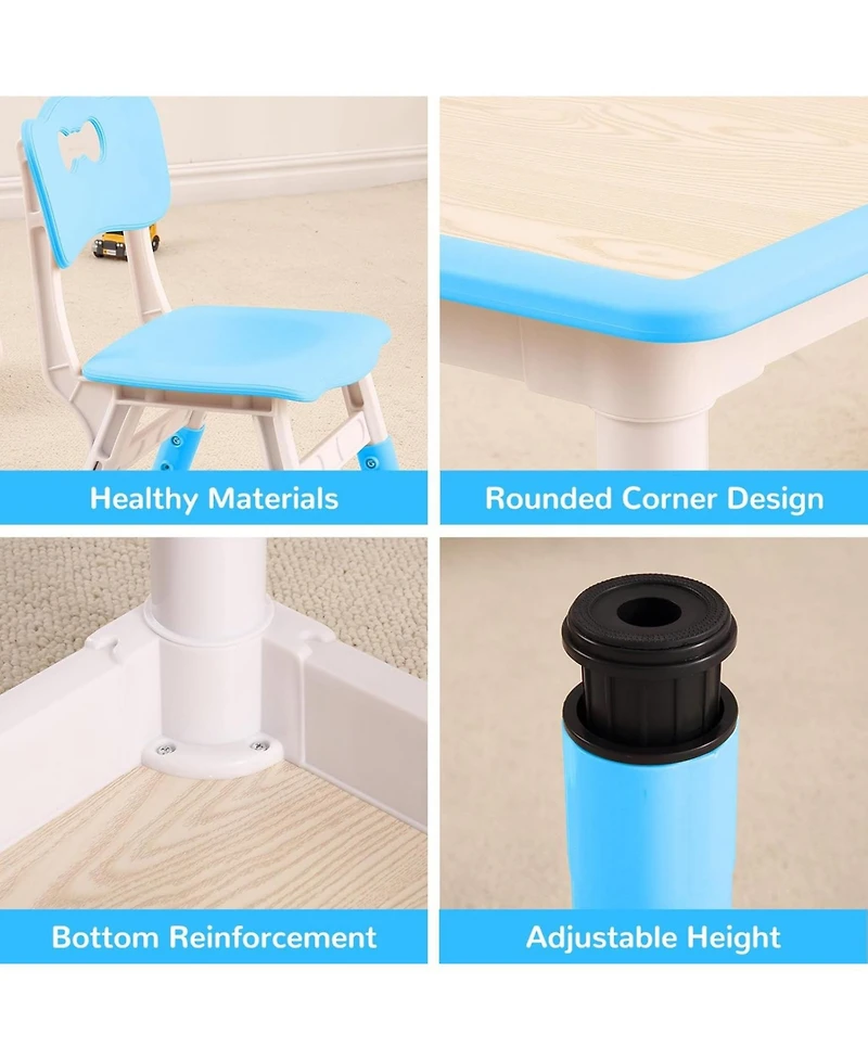 gaomon Kids Table and 4 Chairs Set, Toddler Height Adjustable Desk with Graffiti Desktop, Non-Slip Legs, Max 300lbs,Arts and Crafts Table