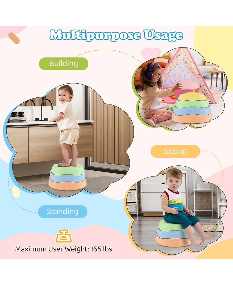 Slickblue Non Slip Kids Balance Stones 5 Piece Stepping Set with Storage Bag