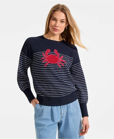 Lands' End Women's Cotton Drifter Novelty Jacquard Crew Neck Sweater