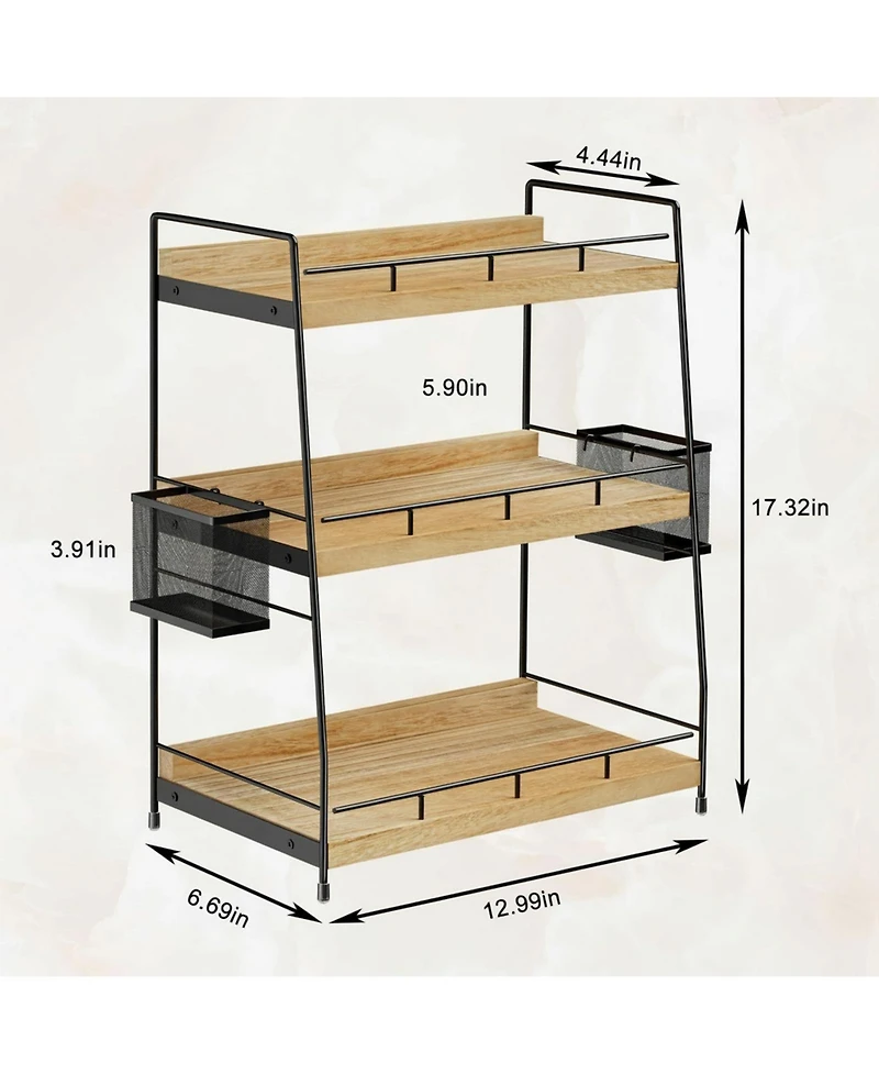 Yigii 3 Tier Bathroom Counter Organizer with Baskets Wooden Metal Storage Vanity Makeup Organiser