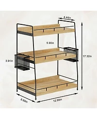 Yigii 3 Tier Bathroom Counter Organizer with Baskets Wooden Metal Storage Vanity Makeup Organiser