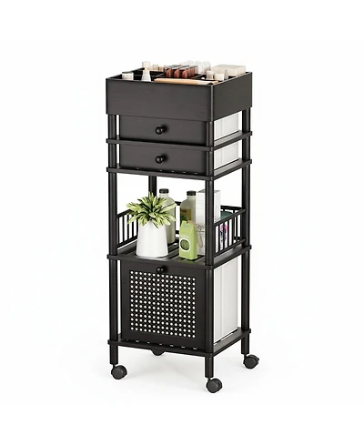 Yigii Bamboo Makeup Organizer Cart 3 Drawers Rolling Storage for Bathroom Bedroom Vanity Skin Care Perfume Hair Tools