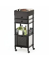 Yigii Bamboo Makeup Organizer Cart 3 Drawers Rolling Storage for Bathroom Bedroom Vanity Skin Care Perfume Hair Tools