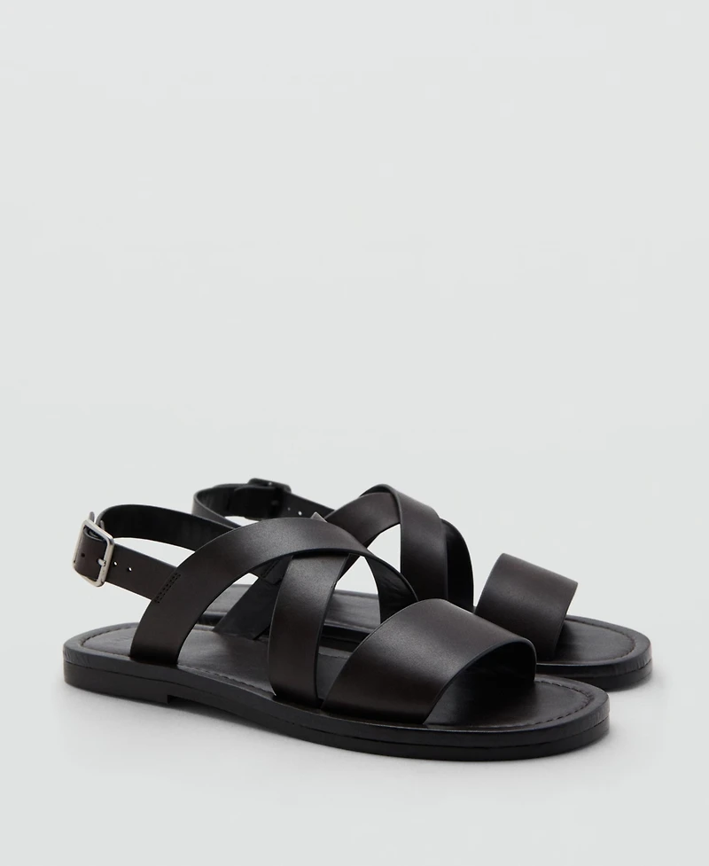 Mango Men's Crossed Straps Leather Sandals