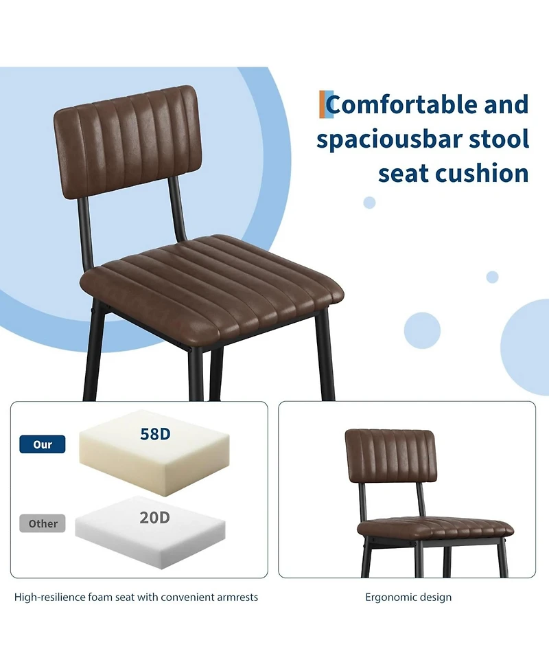 gaomon Bar Stools Set of 4 with Backrest and Footrest,Counter Height Bar Stools of 4 with Thick Cushion and Thickened Metal Legs for Island,Kitchen