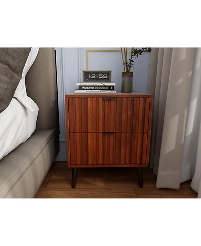 Flynama Elegant Modern Wooden Nightstand with Drawers Neutral Finish Bedside Table for Bedroom Living Room