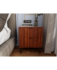 Flynama Elegant Modern Wooden Nightstand with Drawers Neutral Finish Bedside Table for Bedroom Living Room