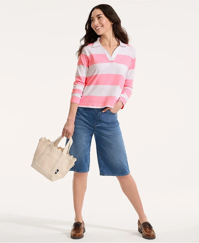 Lands' End Women's Starfish High Rise Knit Denim 12" Bermuda Shorts