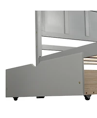 flynama Twin Size Platform Storage Bed with Two Drawers on Wheels Space Saving Design for Bedroom