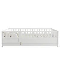 flynama Full Size Montessori Wooden Floor Bed With High Security Barrier And Door For Kids Bedroom