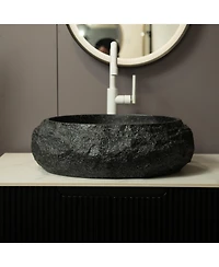 Busdays Luna 18'' Bathroom Sink, Irregular Oval Resin Vessel Basin with Stone Pattern, Artistic Style Sink, No Faucet, Dark Gray