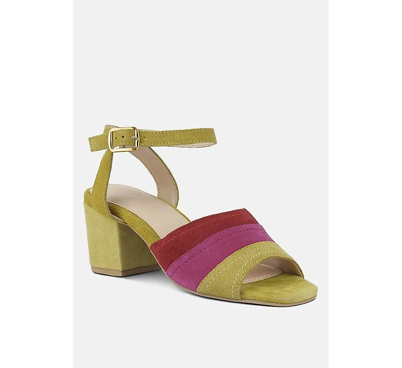 Mon-beau Women Fine Suede Block Heeled Sandal