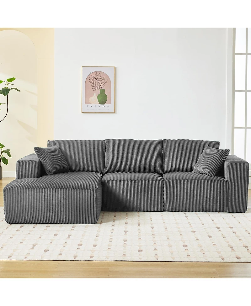 gaomon 108" L-Shaped Modular Sectional Sofa, 3-Piece Corduroy Cloud Couch with Left Facing Chaise and Armrests, No Assembly