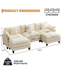 gaomon 112" U-Shaped Modular Sectional Sofa, Deep Seat Cloud Couch with Chenille and Corduroy, 2 Ottomans and Armrests