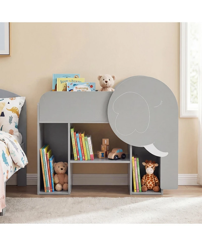 Slickblue Montessori Bookshelf with Elephant Shape 3-Tier Toddler Toy Storage Organizer