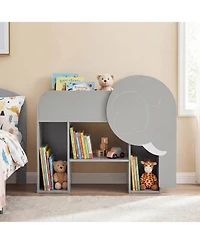 Slickblue Montessori Bookshelf with Elephant Shape 3-Tier Toddler Toy Storage Organizer