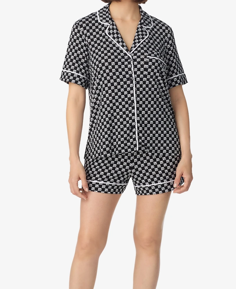 Dkny Women's Short-Sleeve Notch Collar Top & Boxers, 2-Piece Set