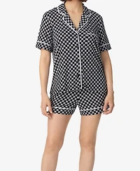 Dkny Women's Short-Sleeve Notch Collar Top & Boxers, 2-Piece Set