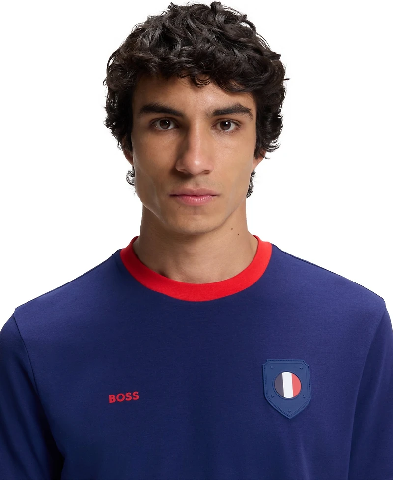 Boss by Hugo Men's Stretch-Cotton France Country Flag Logo T-Shirt