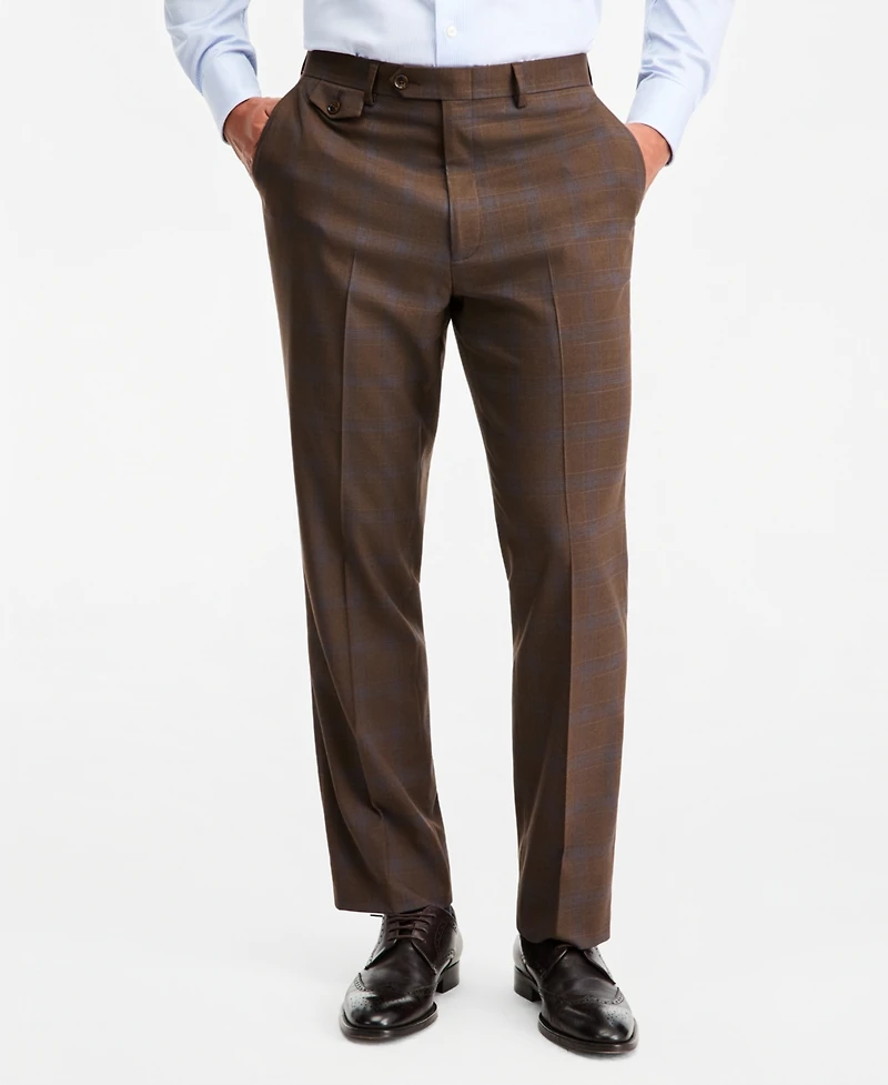 Tayion Collection Men's Classic-Fit Brown Plaid Suit Separate Pants