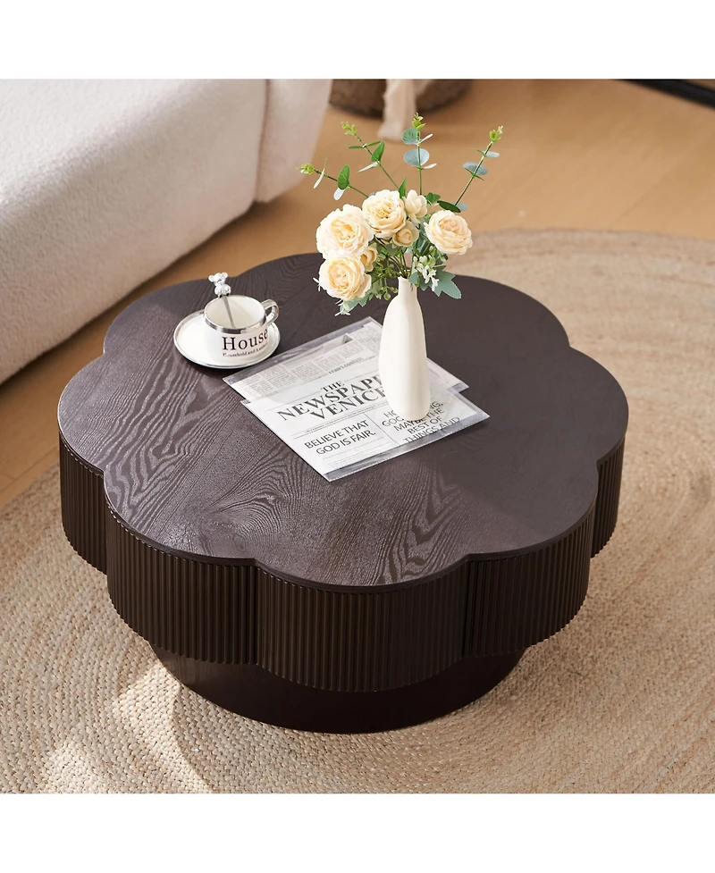 Rainsken Flower Shaped Coffee Table, 31.5" Modern Wood Center Table with Storage for Living Room
