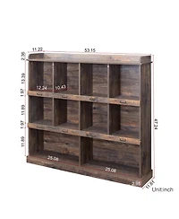 Rainsken 3-Tier Open Wood Bookshelf, 10 Cube Storage Organizer Display Cabinet, Freestanding Bookcase for Living Room, Home Office