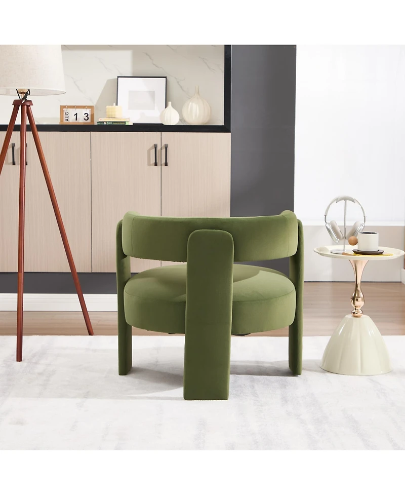 Rainsken Velvet Accent Chair, Mid-Century Modern Armchair with Wooden Legs and Adjustable Foot Nails for Living Room, Bedroom