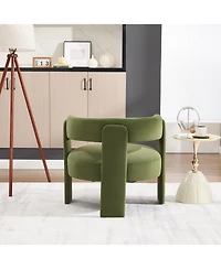 Rainsken Velvet Accent Chair, Mid-Century Modern Armchair with Wooden Legs and Adjustable Foot Nails for Living Room, Bedroom