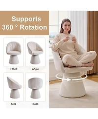Rainsken Swivel Accent Chair, Chenille Fabric Upholstered Armchair with Curved Backrest and High Cylindrical Base for Living Room and Bedroom