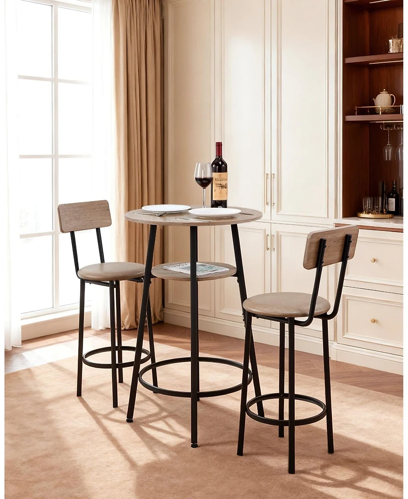 Gouun 3 Piece Bar Table Set with 2 Stools and Storage Shelf