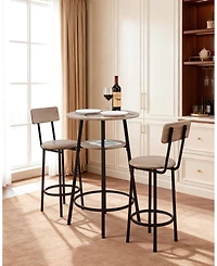 Gouun 3 Piece Bar Table Set with 2 Stools and Storage Shelf