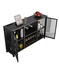 Gouun 47 Inch Industrial Bar Cabinet with Wine Rack and Power Outlets