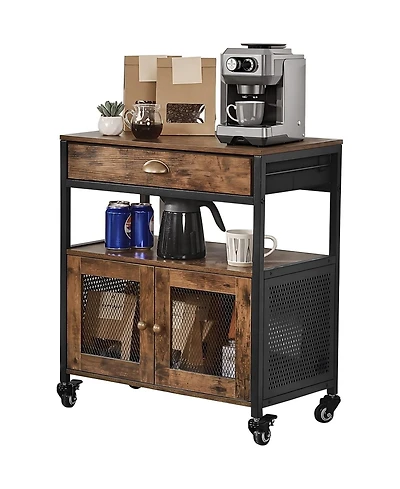 Gouun 24 Inch Farmhouse Coffee Bar Cabinet with Wheels and Mesh Door