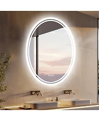 Luvodi Oval Wall Mounted Dimmable 3 Colors Vanity Mirrors with Anti-Fog Smart Touch Switch