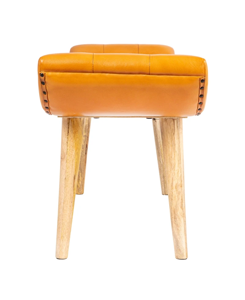 Storied Home 49" Mango Wood and Goat Leather Bench