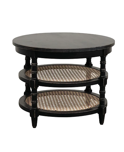 Storied Home 23" Wood Round Table with 2-Cane Shelves