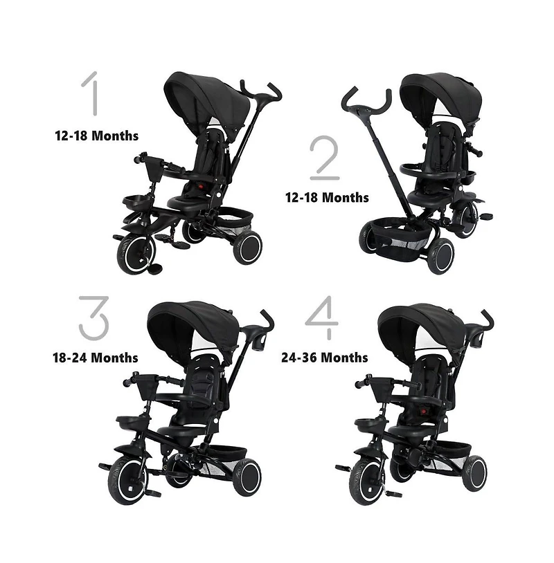 Kinder King 8-in-1 Folding Kids Tricycle Stroller with Adjustable Push Handle, Convertible Toddler