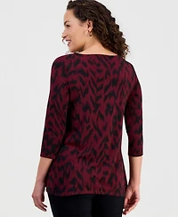Jm Collection Petite Printed 3/4-Sleeve Long Top, Created for Macy's