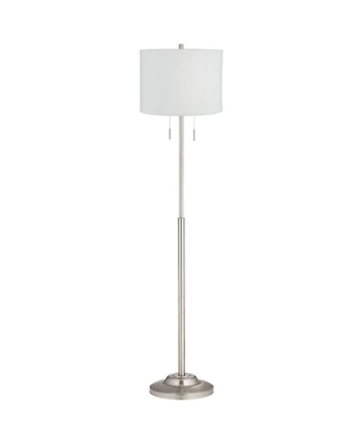 360 Lighting Abba Modern Floor Lamp Standing 66 Tall Brushed Nickel Silver White Plastic Weave Drum Shade for Living Room Bedroom Office House Home