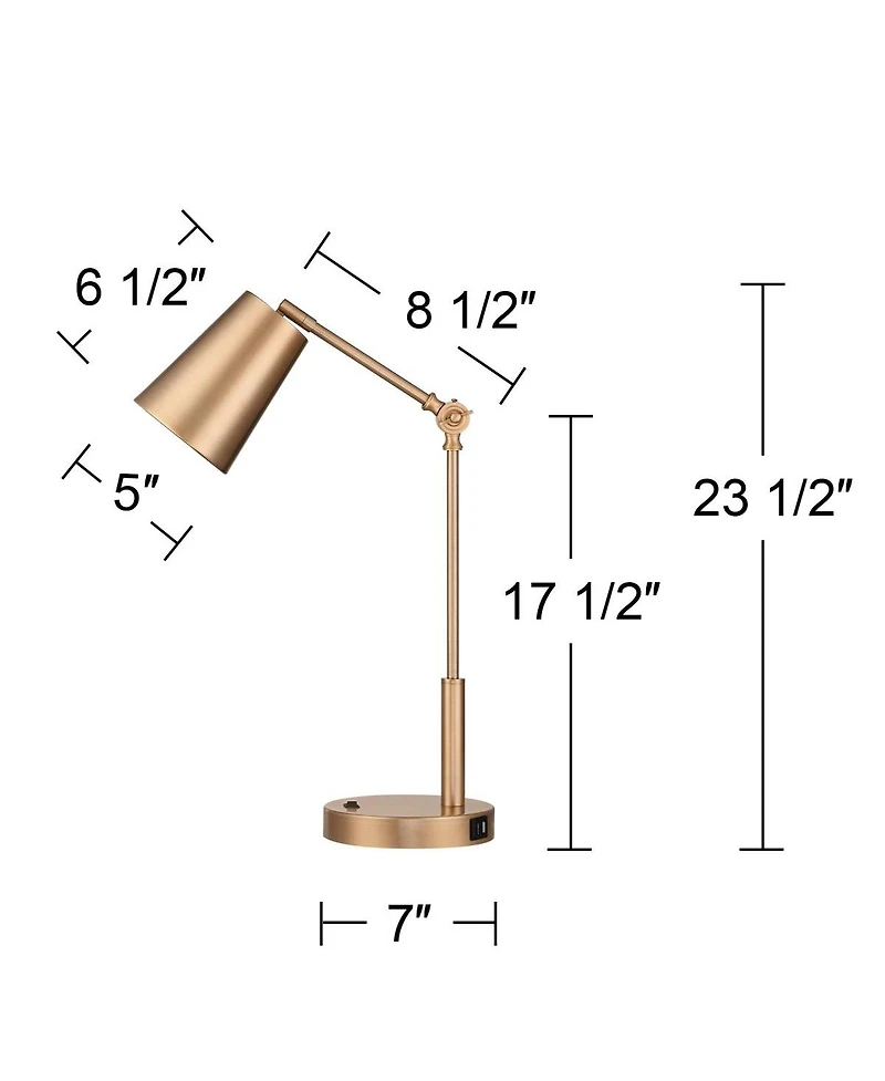 360 Lighting Sully 23 1/2 High Small Industrial Desk Lamps Set of 2 Double Usb Ports Adjustable Gold Brass Finish Metal Charging