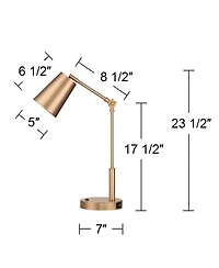 360 Lighting Sully 23 1/2 High Small Industrial Desk Lamps Set of 2 Double Usb Ports Adjustable Gold Brass Finish Metal Charging