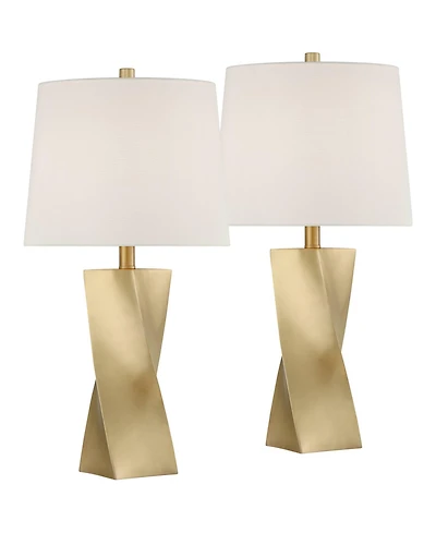360 Lighting Arabella 25 High Geometric Modern 3-Way Table Lamps Set of 2 Gold Finish Shade Living Room Bedroom Bedside House