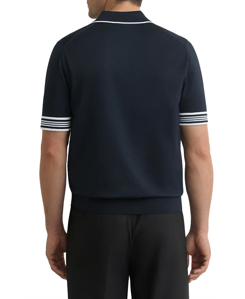 Reiss Men's Tipped Open-Collar Knitted Polo Shirt