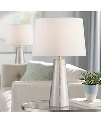 360 Lighting 27 1/2" Tall Cylinder Modern Table Lamps Set of 2 Leaf Finish Hammered Metal Living Room Bedroom Bedside