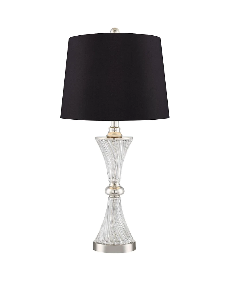 Regency Hill Luca Modern Table Lamps 25 1/2" High Set of 2 Clear Glass with Usb Charging Port Faux Silk Shade for Bedroom Living Room Home Desk