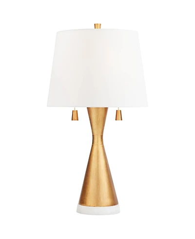 360 Lighting Sterling 27 3/4" Tall Modern Table Lamp Pull Chain Gold Finish Marble Single Shade Living Room Bedroom Bedside
